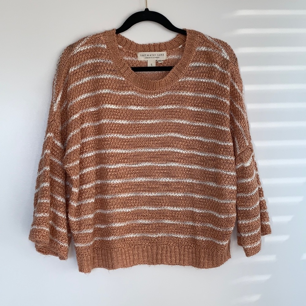 Saltwater Luxe Orange Striped Sweater, Small
